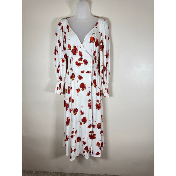 Free People So Sweetly Floral Midi Dress Cottage V Neck Long Sleeve XS - Picture 4 of 10